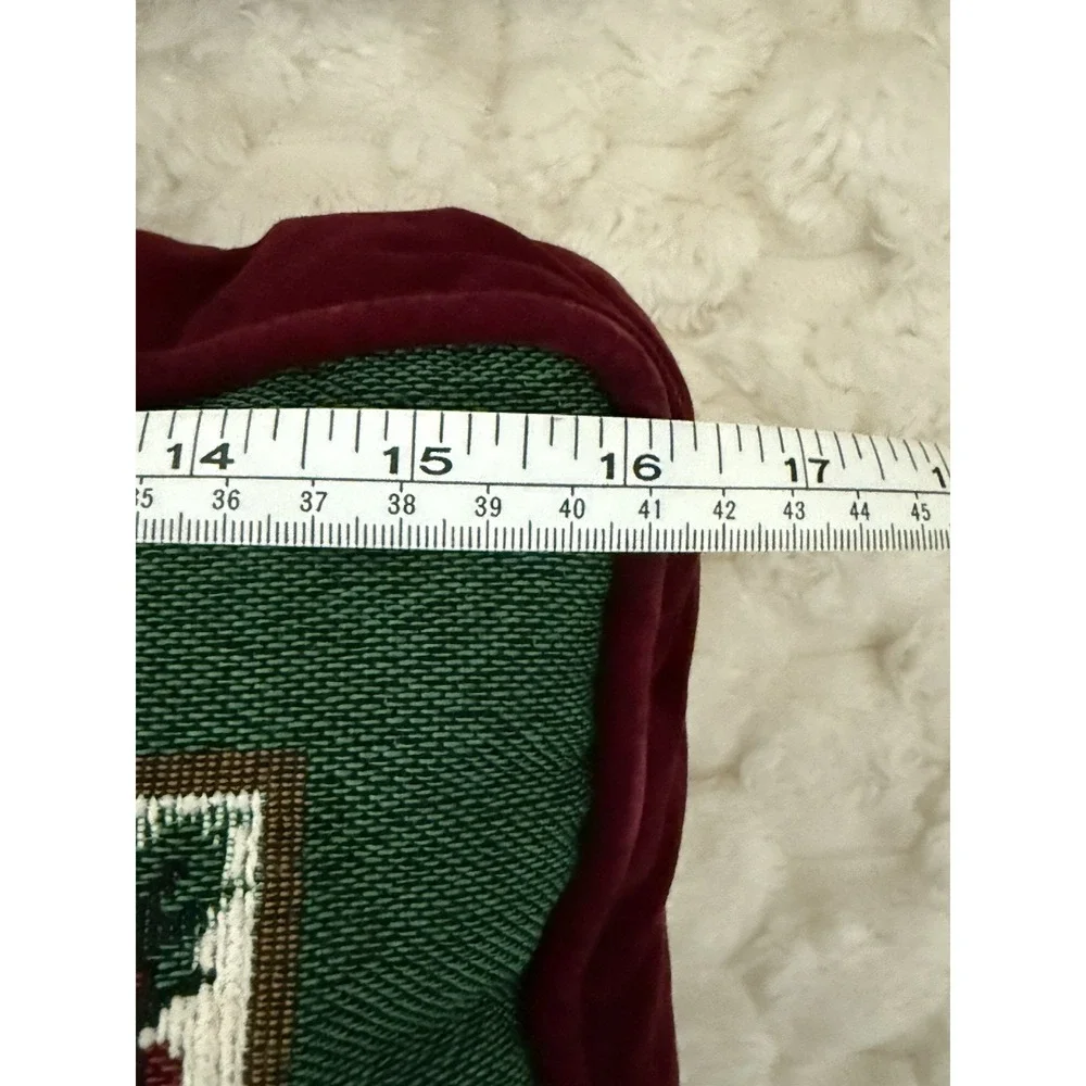 Vintage Christmas Santa Tapestry Throw Pillow With Burgundy Velvet Back 16x18‎